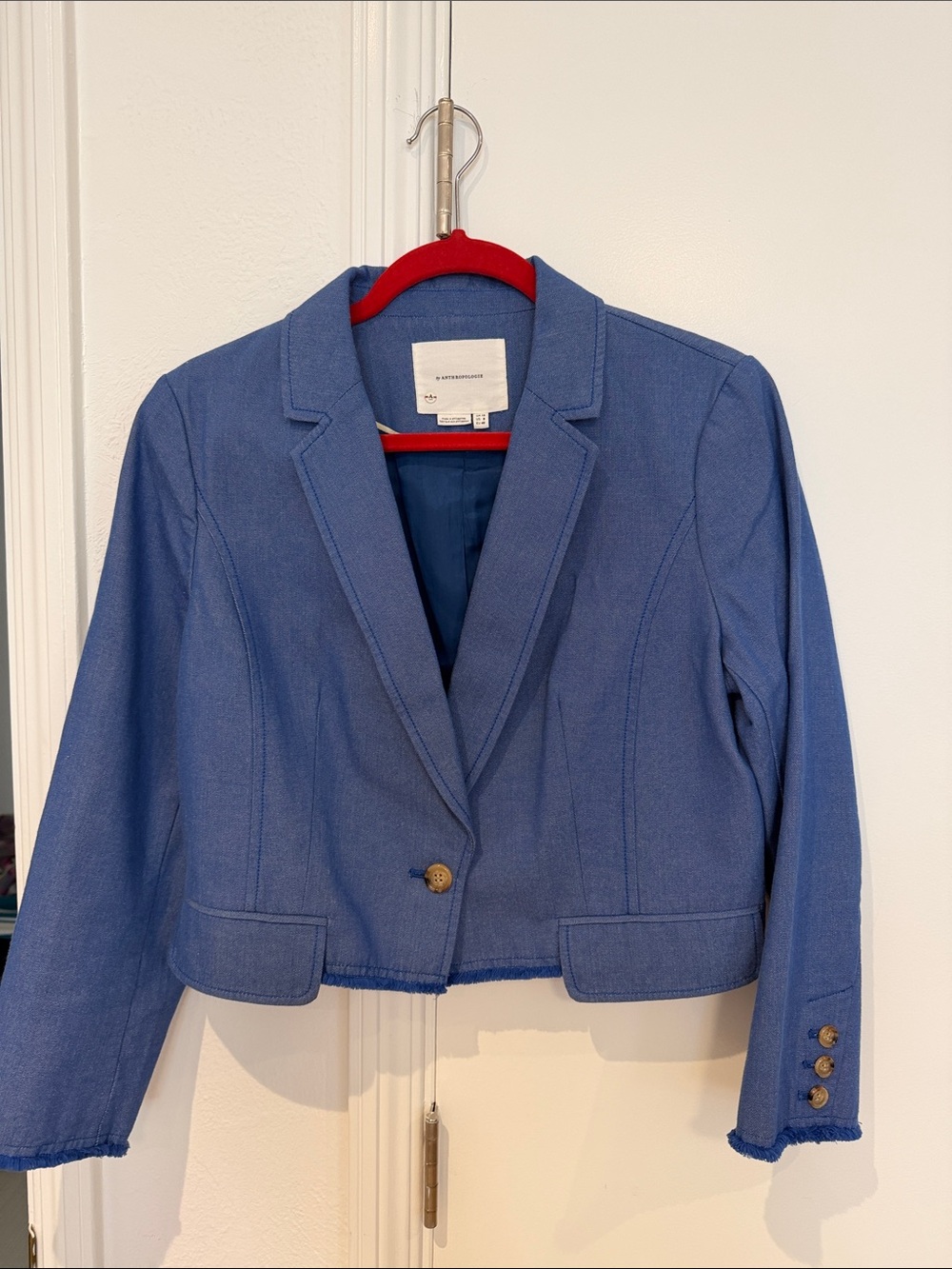 Anthropologie Blue Cropped Tailored Jacket - Women